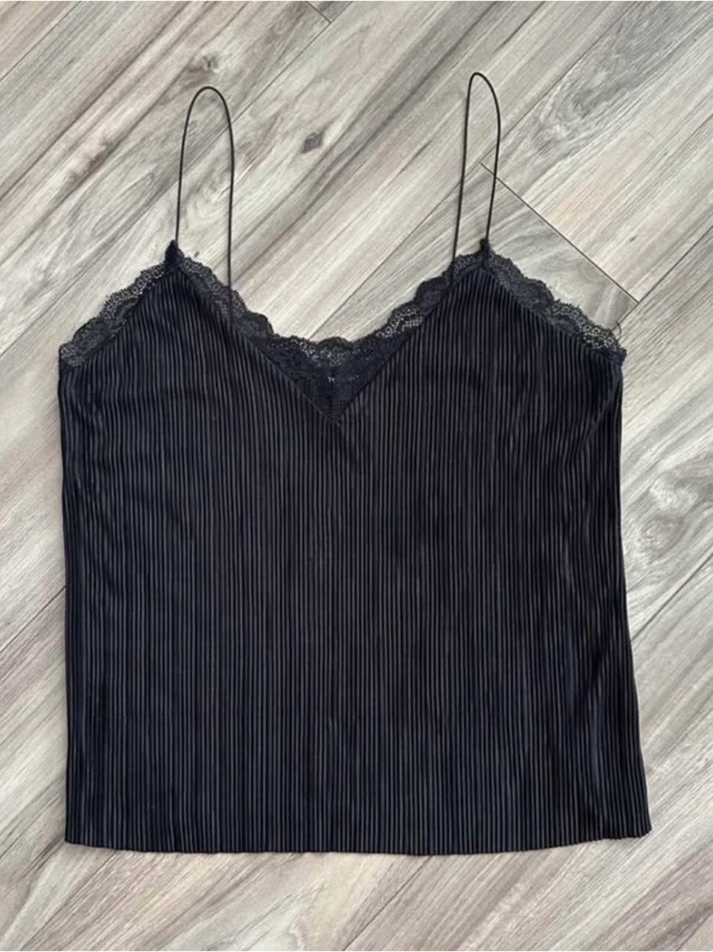 Black Lace-Trim Ribbed Cami Top - Women